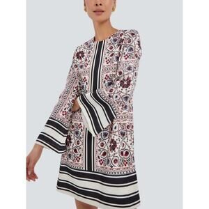 TUCKERNUCK Patchwork Floral Mini Jamie Long Bell Sleeve Boho Dress Size XXS NWT